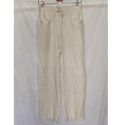 Michael Simon Linen Trousers Medium White Wide Leg High Rise Tie Front Vintage,