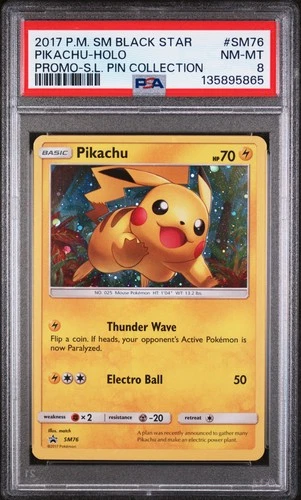 2017 POKEMON SM PROMO SHINING LEGENDS PIN COLLECTION PIKACHU-HOLO PSA 8