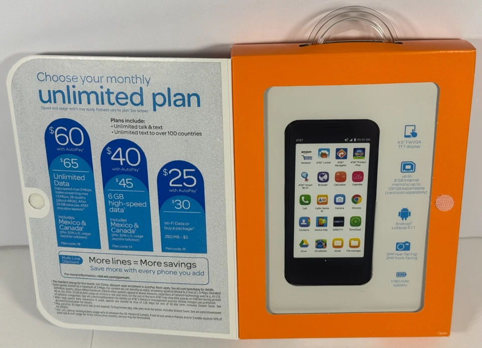 AT&T Go Phone ALCATEL Ideal 8GB 4.5" Prepaid Smartphone Slate Blue - NEW/SEALED - Image 3 of 4