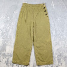 Free People Pants Womens Small Green Cropped Wide Leg Twill Side Button Casual