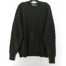 VINTAGE Polo Ralph Lauren Sweater Men XL Green Cashmere Cable Knit Crewneck