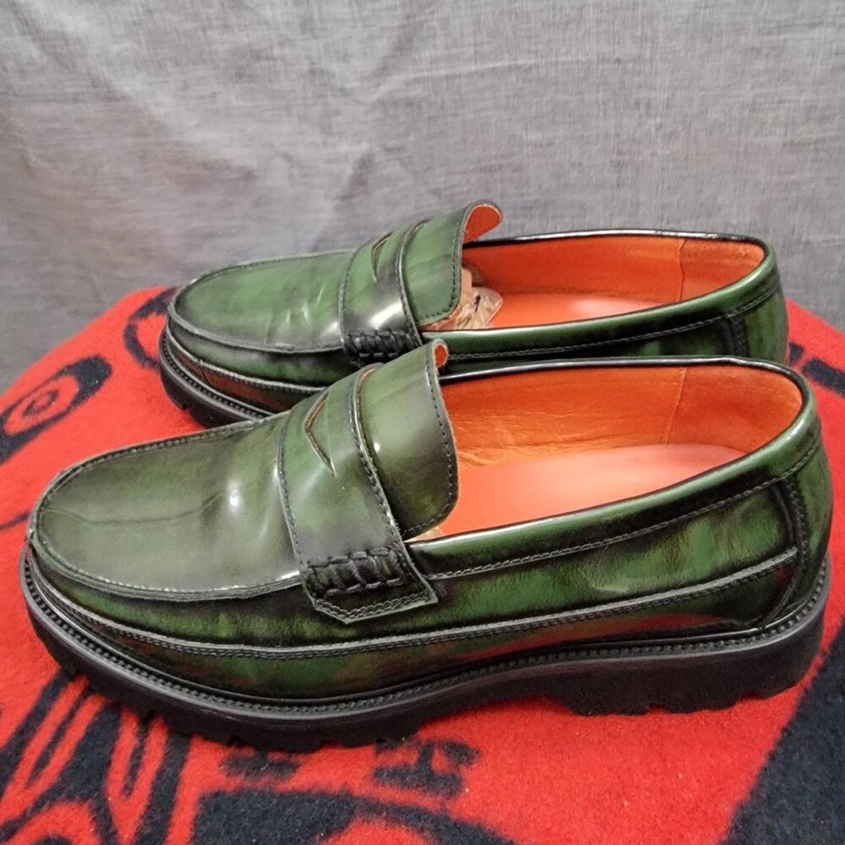 Men's Marc Nolan Adler Dark Green Patent Leather Penny Loafers Size