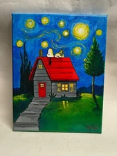 Original Acrilic Art Snoopy Van Gogh Starry Night Painting Canvas  Home Decor