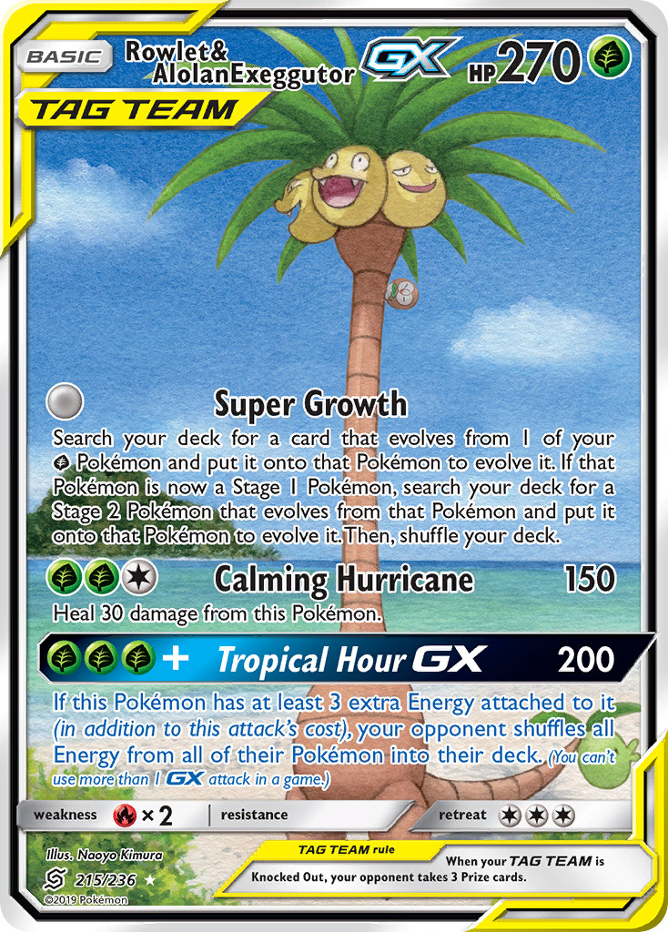 Rowlet & Alolan Exeggutor GX (215/236) Sun & Moon: Unified Minds​ - Near Mint Ho