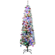 Image of HOMCOM 6' Artificial Christmas Tree with Flocked Tips, LED Lights, Decoration