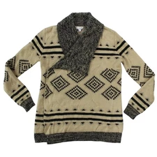 Charming Charlie Southwestern Shawl Collar Sweater Small Beige Black
