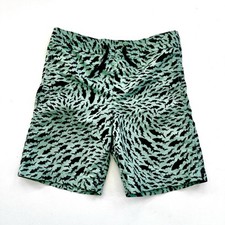 LANDS' END Boys Shark Printed Volley Swim Trunks Lined Green Blue Small 6 
