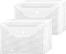 10 Pack, Plastic Envelopes Transparent Waterproof Reusable File Folders for A4