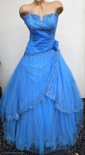 New Mori Lee By Madeline Gardner Blue Gown Prom Dress Strapless Sz 12 - 87010