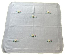 Vintage All Mine Baby Blanket Waffle Weave Acrylic Pom Pom Chicks 35" x 37"