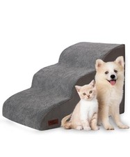 3 Tiers Dog Ramp and Stairs for Beds Couches, Non-Slip Sturdy - Removable Cover