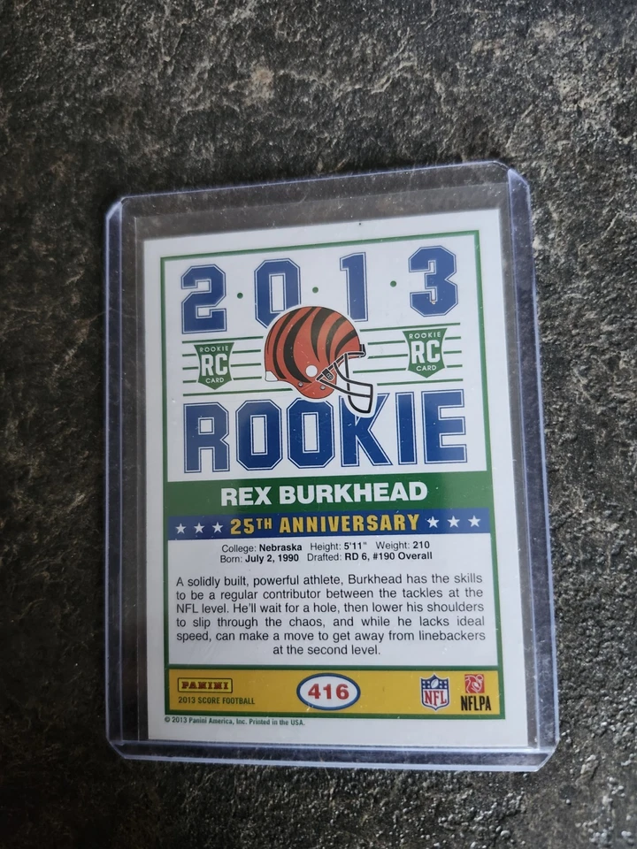 2013 Panini Score 25th Anniversary Rookie Rex Burkhead Card# 416 - Image 2 of 2