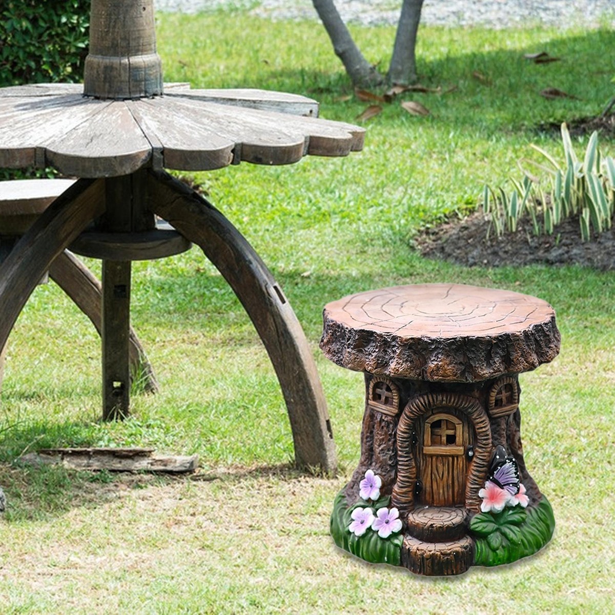 Resin Tree Stump Stool Garden Ornament for Living Room
