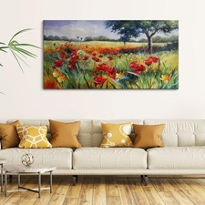 Wall Decor for Living Room Large Wall Art Green Trees Red Yellow Flowers Canv...