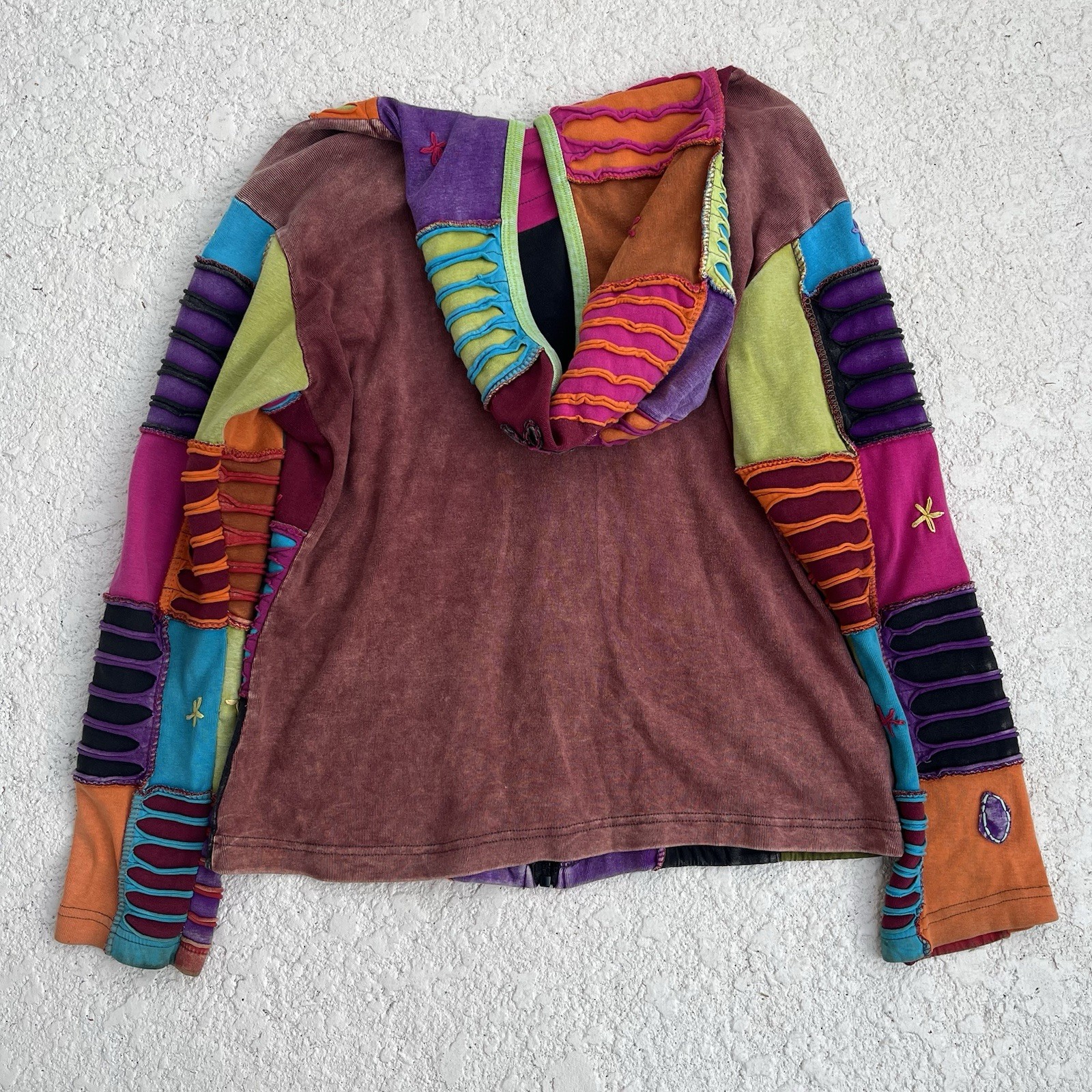 Boho Patchwork Zip Up Jacket Multicolor Size Smal… - image 5