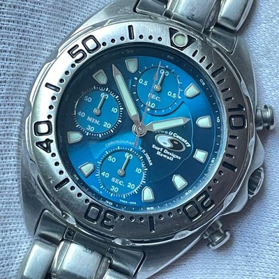 Town And Country Orient Chronograph TP04CO CA Watch Blue Dial 39mm Silver