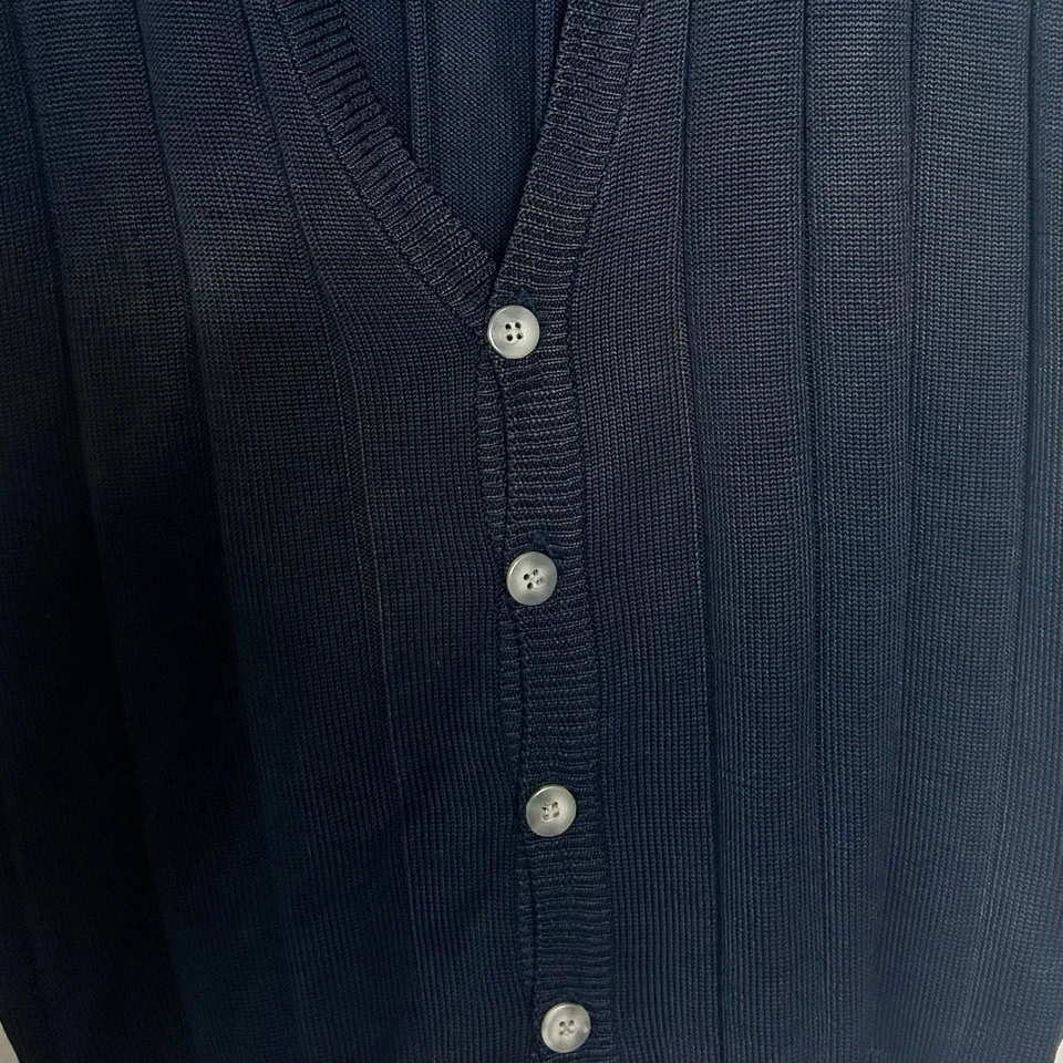 Colete de malha Slazenger masculino XL azul marinho 100% seda fiado cabo botão cardigã golfe - Imagem 3 de 4