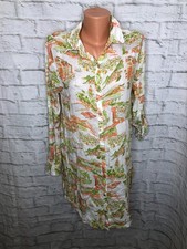 Cynthia Rowley Linen Shirt Dress Womens Medium Long Sleeve Pockets tropical
