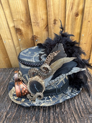 UNISEX Black Steampunk Top Hat Feathers Goggles Feathers Octopus 61cm (6) - Picture 4 of 9