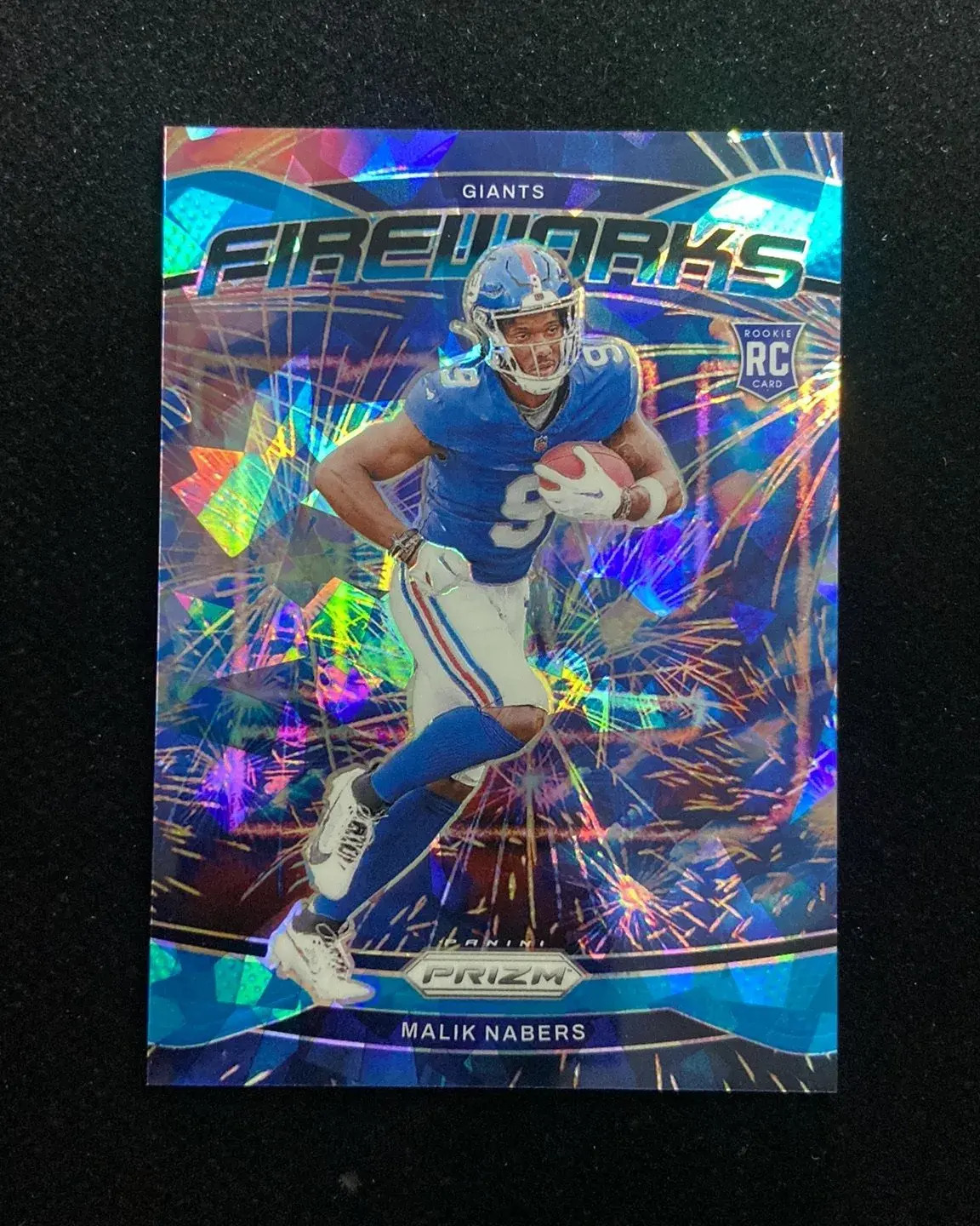 2024 Panini Prizm Fireworks Blue Ice #21 Malik Nabers RC Rookie 36/99 Giants HD