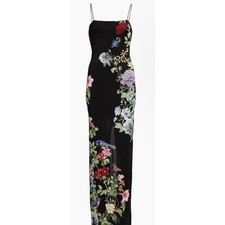 Alice + Olivia Maxi Dress Fifi Black Floral Maxi Slip Dress size 0