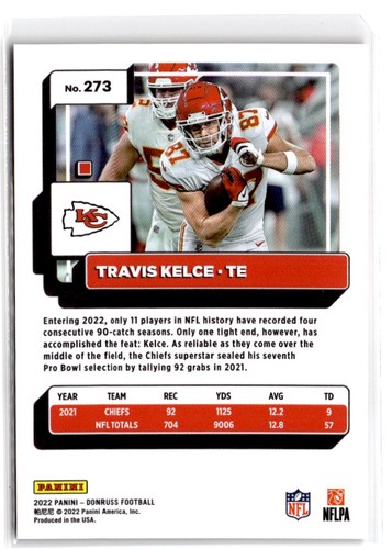 2022 Donruss Travis Kelce #273 Premium Press Proof Kansas City Chiefs - Picture 2 of 2