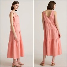 Quince Coral Midi Dress 100% Organic Cotton Gauze Tiered Maxi Dress S