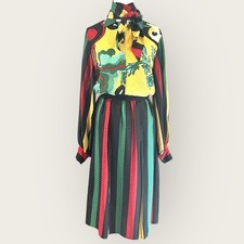 Michaele Vollbracht Late 70s Early 80s Silk Set Blouse M Skirt 10 Scarf Vintage