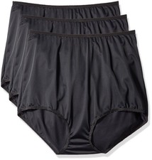 Shadowline Women's Plus Size Seamless Nylon Brief Panties 3 Pack Black Size 8