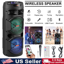 Dual 8" Woofer Bluetooth Party Speaker Heavy Bass TWS LED Karaoke MIC AUX System