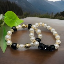 2 PC 6 Plus Stretch Faux Pearl Stackable Bracelet Set Bead New Free Ship C700