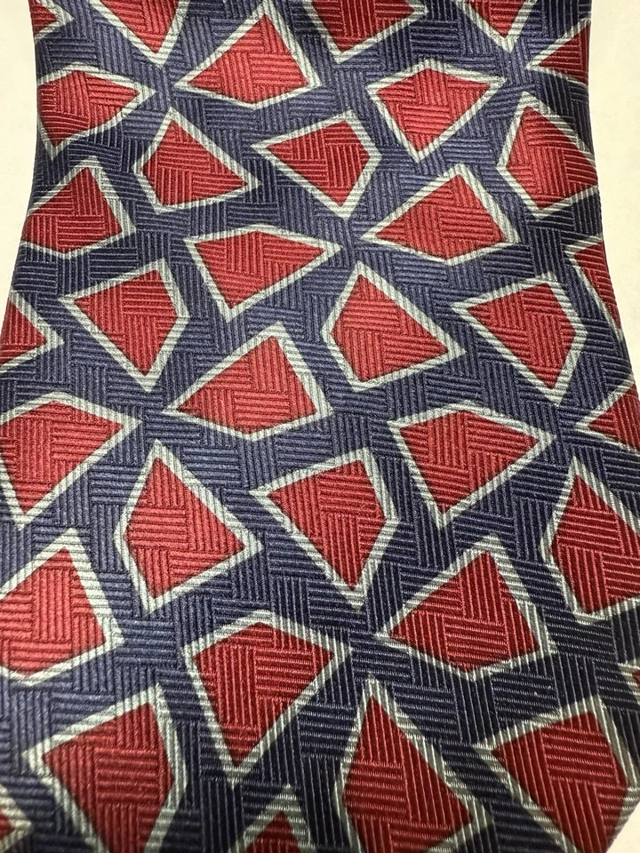 Corbata de Seda Colección Frank Sinatra Azul Rojo Patrón Trapezoidal Geométrico De Colección EE. UU. Foto 2 de 4
