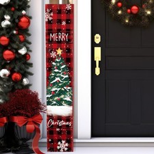 Christmas Front Porch Sign Plaid Wooden Merry Standing