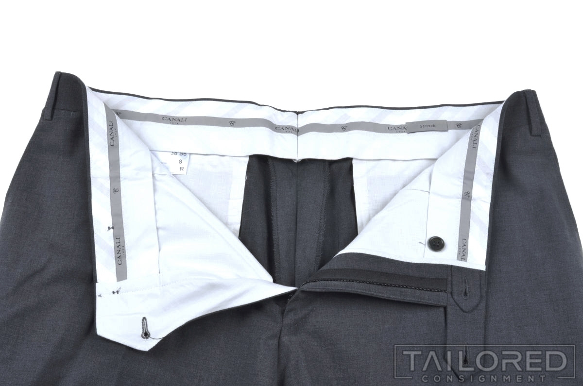 CANALI Current 1934 Solid Gray Wool Flat Front Lu… - image 3