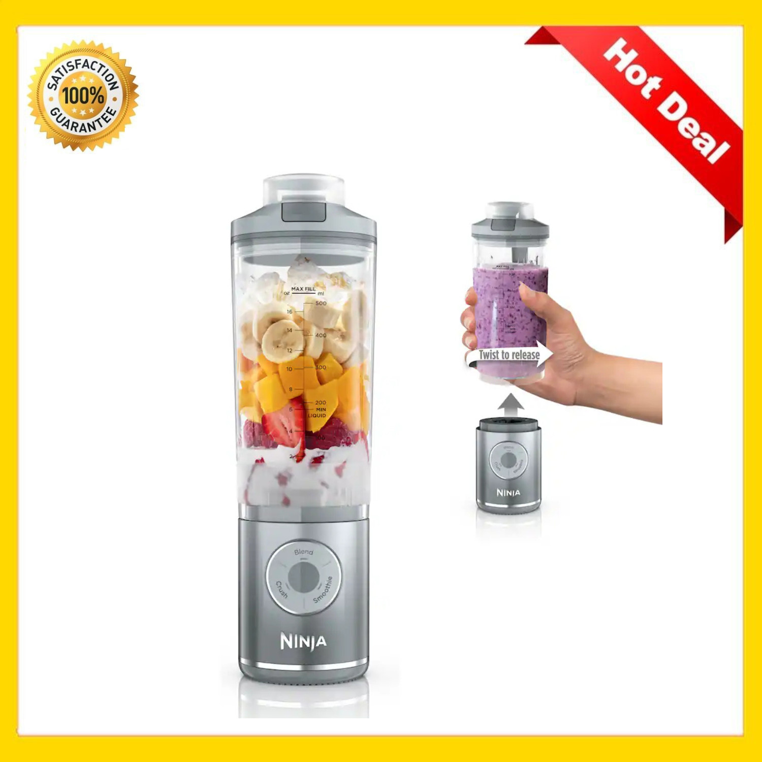 Ninja - Blast Max Portable Blender with 22oz Twist & Go Vessel - Platinum Silver