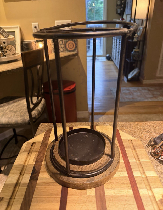 Rustic Metal & Wood Freestanding Lantern Pillar Candle Holder w/ Handle