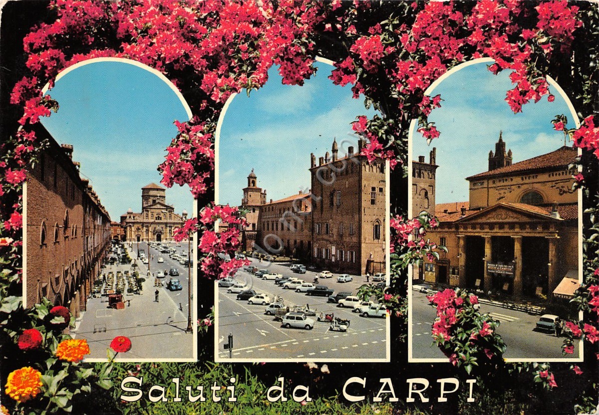 Cartolina Carpi 3 vedute paese (Modena)