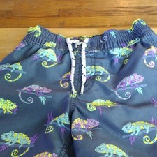 GAP Chameleon Print Toddler Swim Trunks 3 Years Drawstring Back Pocket Blue