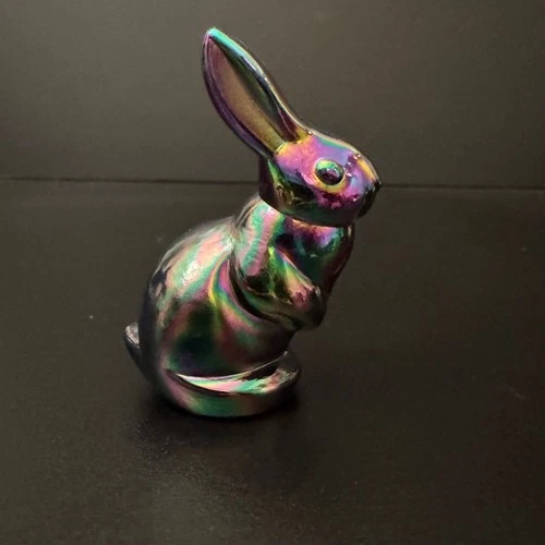Fenton Handmade Iridescent Glass Bunny Figurine 2.75" Tall Collectible USA-Made