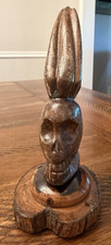 Vintage Unique Hand Carved Dark Wood Skull Sculpture 7"