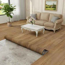 0.5Mm Nature Oak Vinyl Flooring Roll 39.4" X 393.7" PET Leather-Like Waterproof 