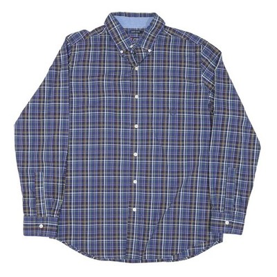 CHAPS Herren Blau Kariert Hemd M Button-Down Kragen Lang Arm Freizeit Baumwolle