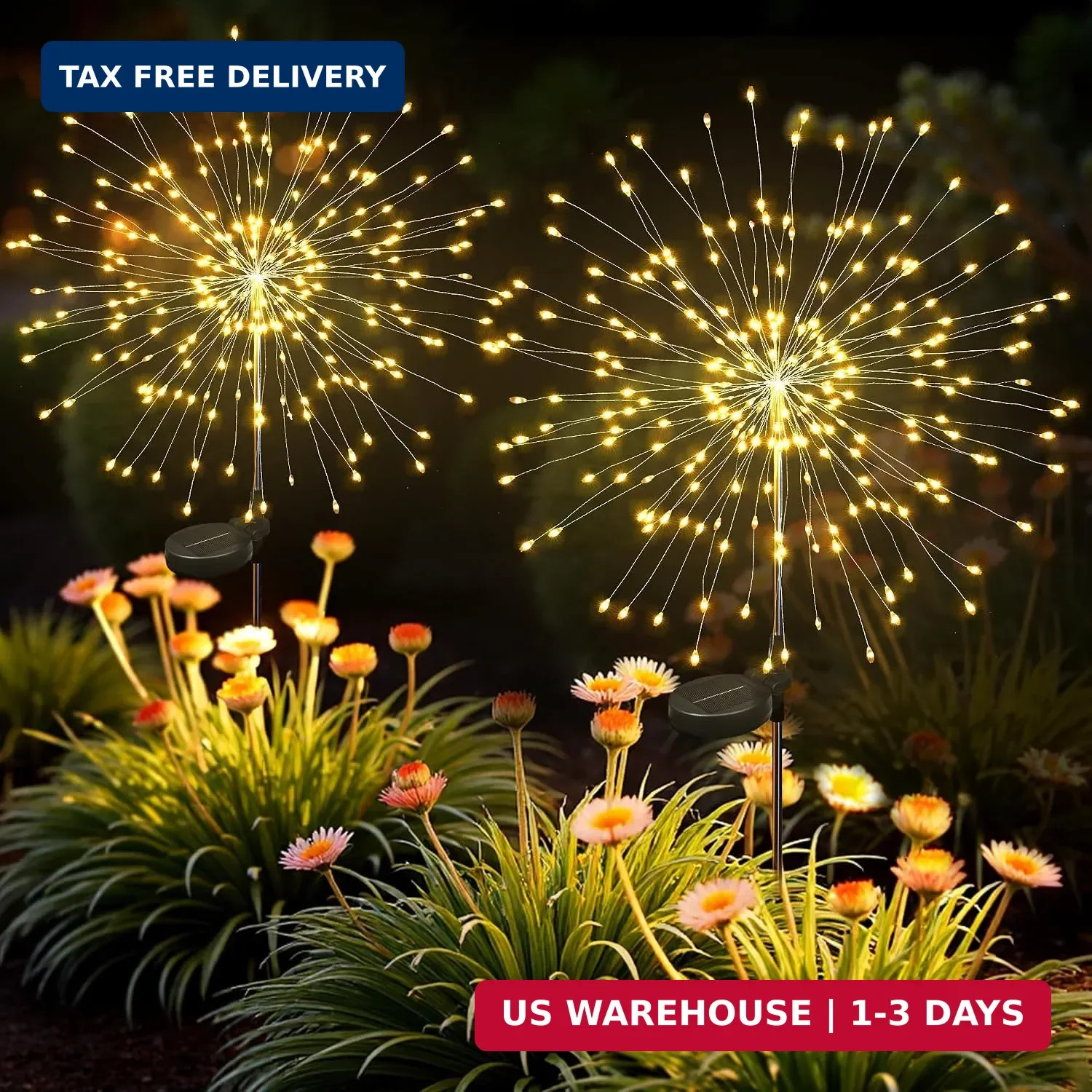 2Pack Solar Lights Outdoor, 120LED Firework Lights
