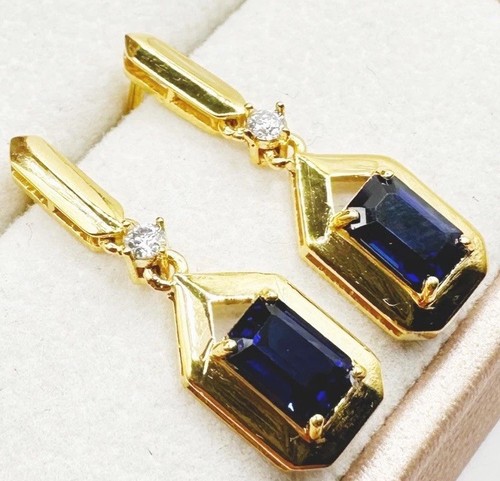 Paar Damen Ohrstecker،Echtes 750 Gelbgold 18KT Brillant Diamanten,Saphir/Neu-