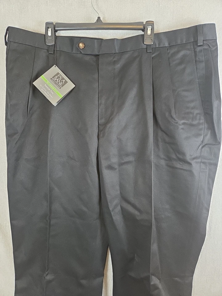 Pantalones de sarga Jos A Banks Traveler para hombre 46x29 negros ajustados puños plisados NUEVO Foto 3 de 4