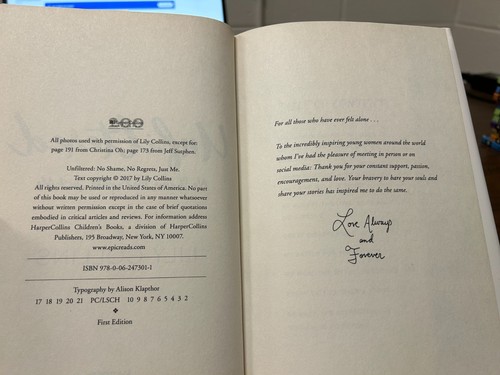 Unfiltered : No Shame, No Regrets, Just Me by Lily Collins SIGNED - Photo 3/6