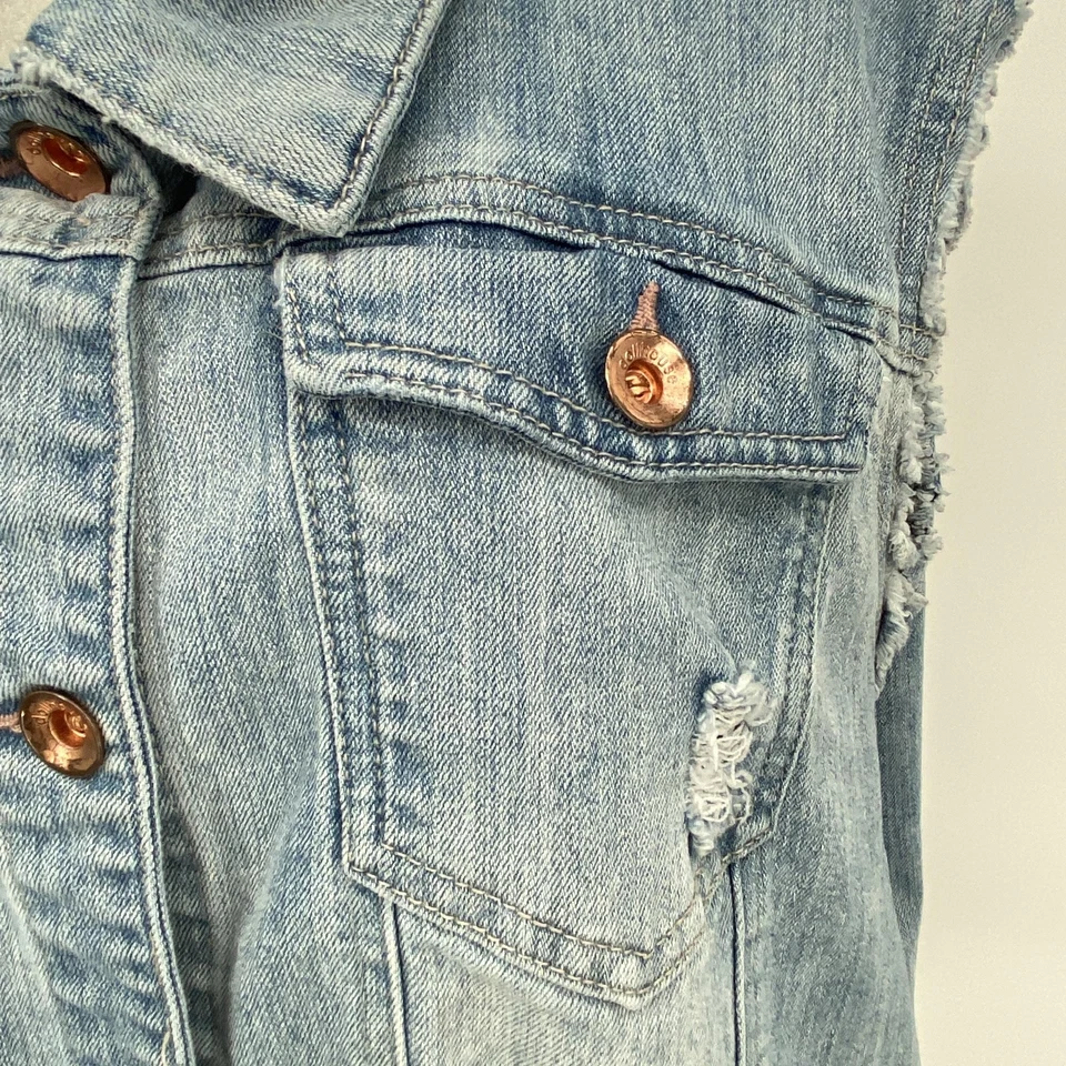 Chaleco casa de muñecas para mujer 3X azul denim desgastado dobladillo deshilachado botón delantero motociclista Foto 3 de 4