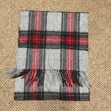 Vintage Plaid Neck Scarf 100 Cashmere With Fringe West Germany Gray VTG Preppy