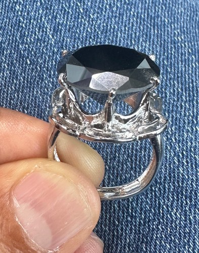 12.49 Ct Black Color Solitaire Moissanite Diamond Round 925 Silver Ring Size 8 - Picture 5 of 5