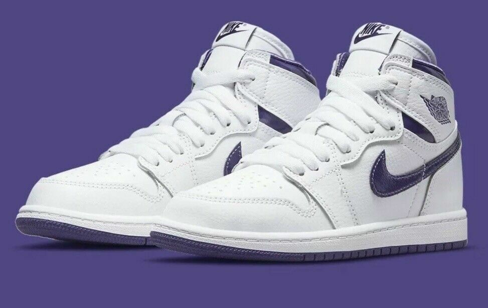 Nike Air Jordan 1 High OG (PS) Size 2Y White/Court Purple CU0449-151